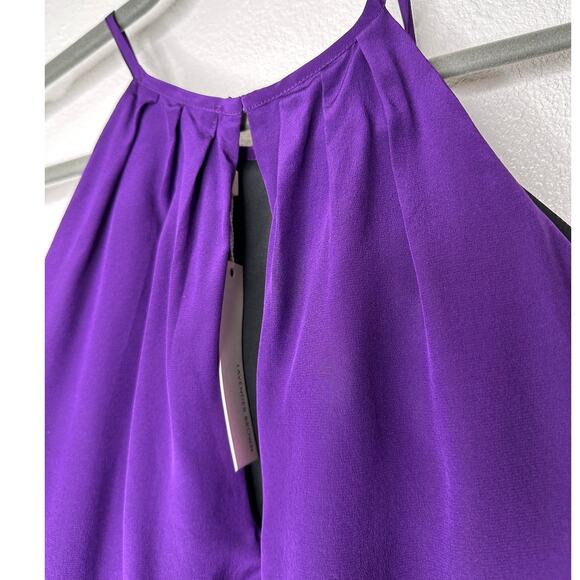 NWT Lavender Brown Purple Silk Front Pleat High Neck Keyhole Back Top L - Picture 5 of 10